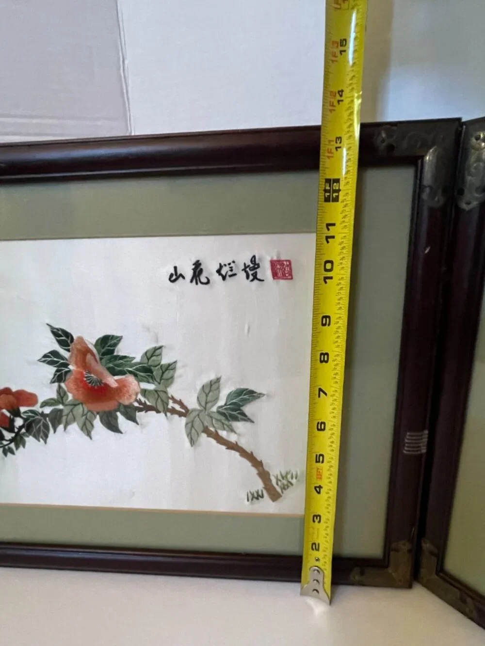 VTG Asian Wall Art Silk Embroidered Pink Flowers & Butterflies 3.5